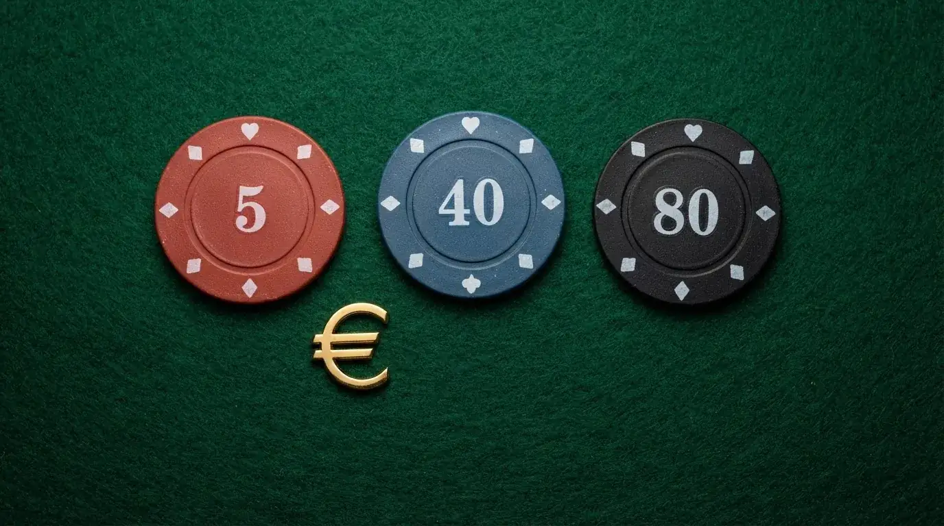Interfaz de comparación de fichas de casino con cifras destacadas de bono, rollover y plazo sobre un fondo de mesa de juego
