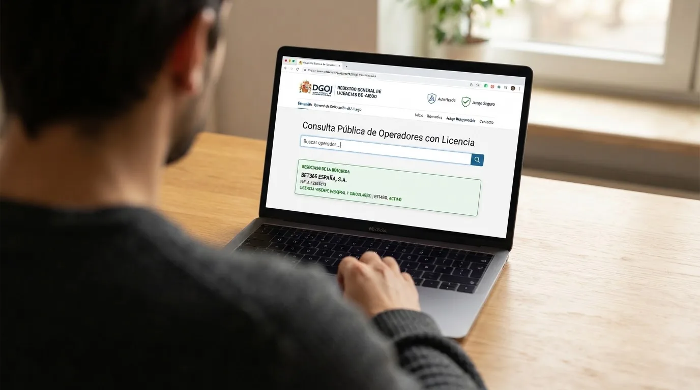 Captura del portal público de la DGOJ con el listado de operadores con licencia y el dominio .es visible