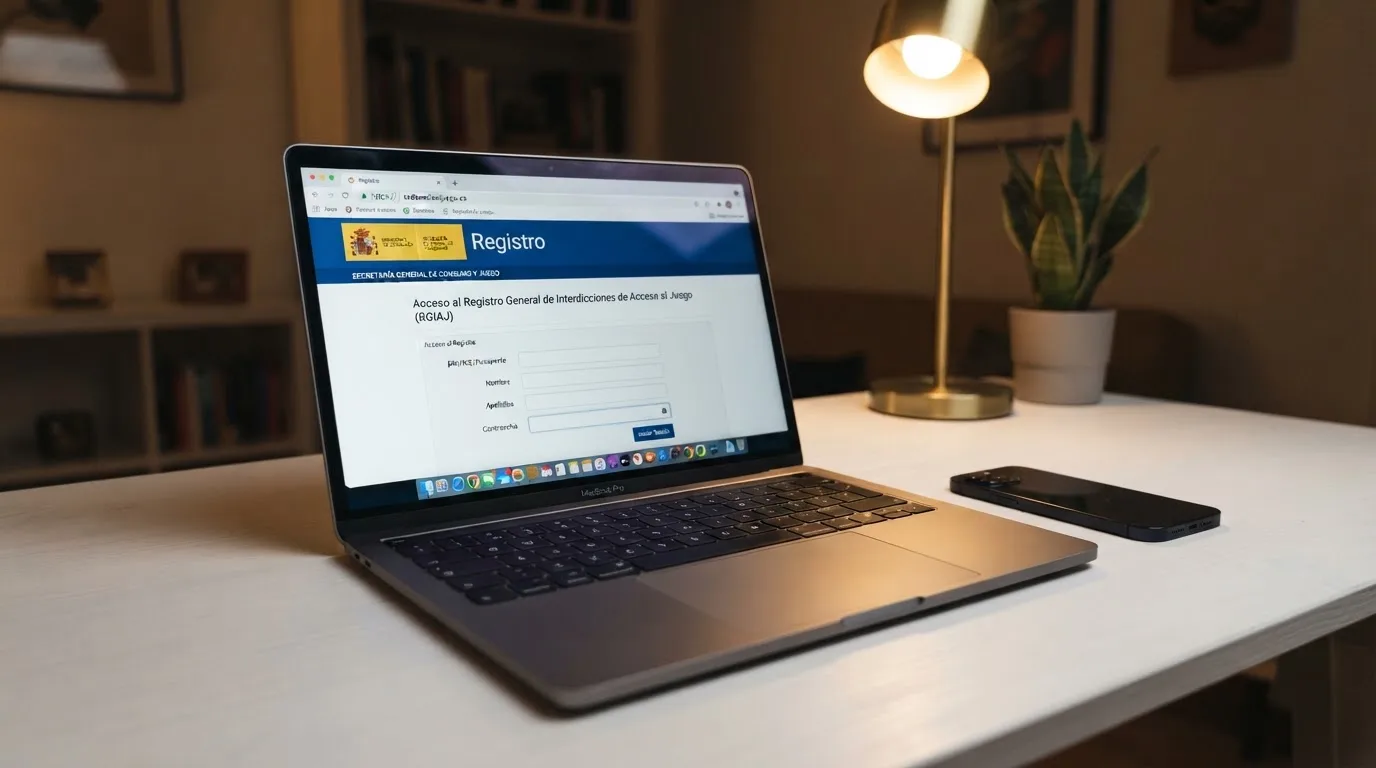 El sello oficial de la DGOJ junto al dominio .es en la barra de un navegador, con el texto «ordenacionjuego.es» visible y una marca de verificación sobre el candado de seguridad